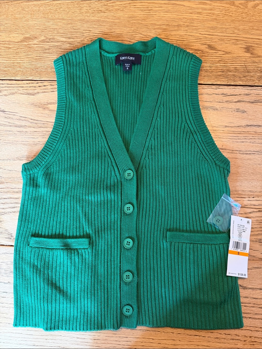 Karen Kane Emerald Green Ribbed Button Vest